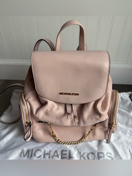 Michael Kors Handbags - Michael Kors Pale Pink Leather Backpack with Gold Chain Detail